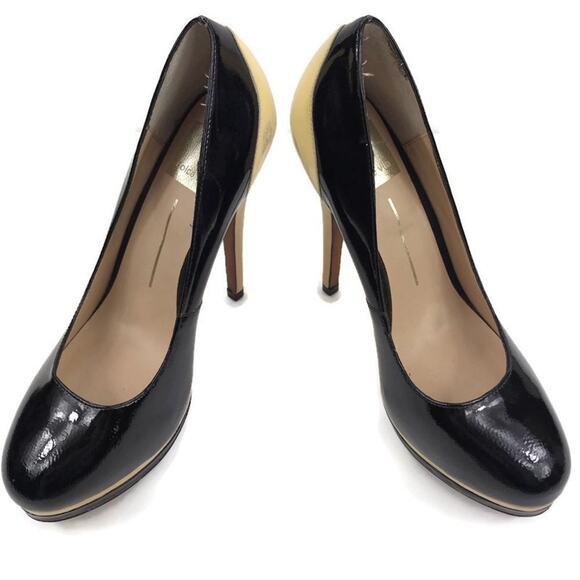 Dolce Vita Patent Leather Beige Black High Heels Shoes Womens Sz 6.5M - Picture 2 of 9